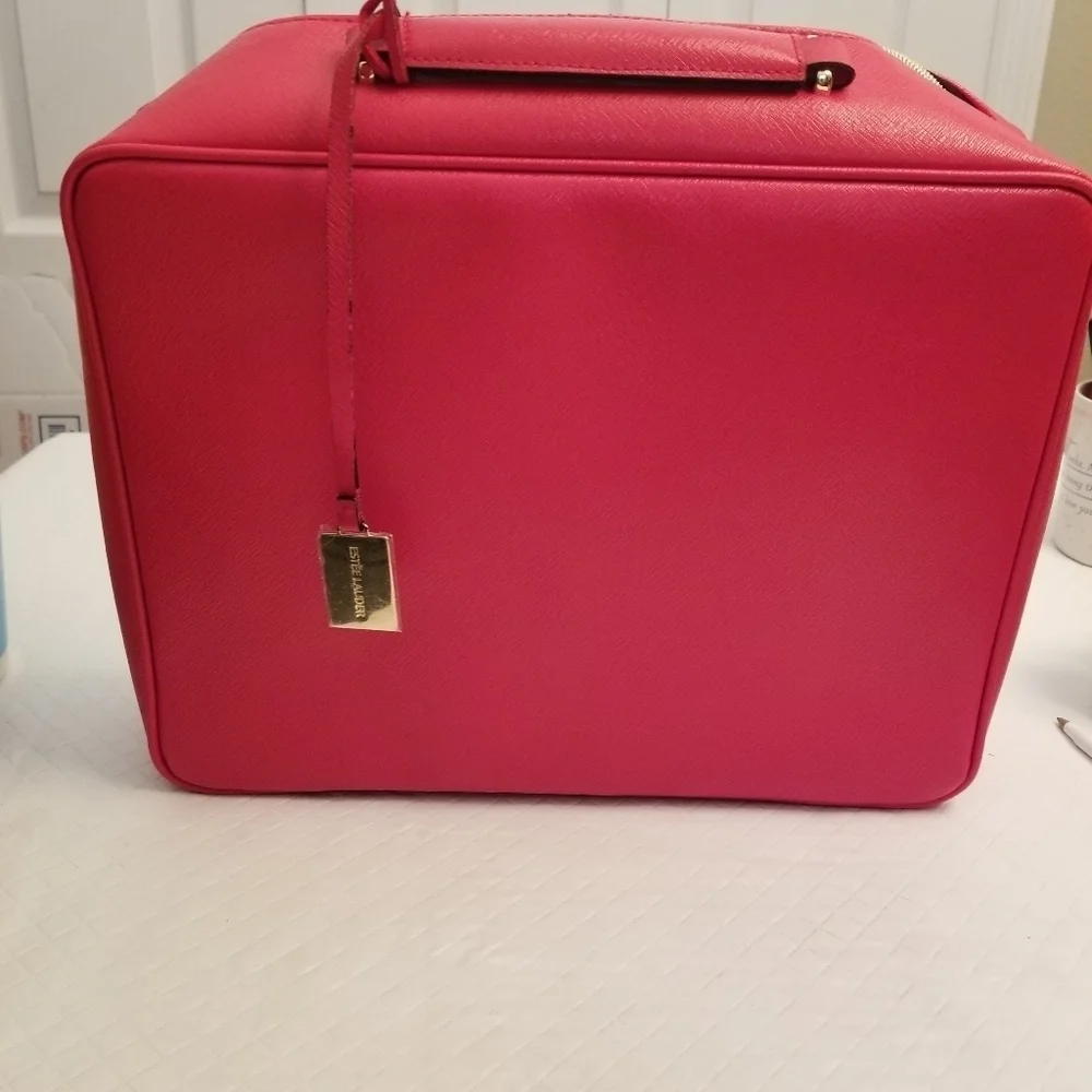 Estee Lauder red cosmetic bag 12 X 10 X 4. Card Pattern
